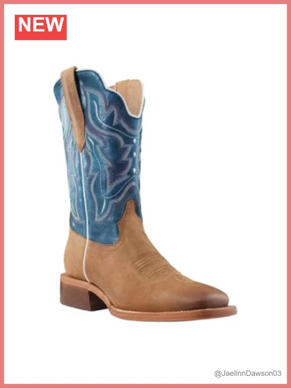 RW Western Cowboy Boots, Wide Square Toe, Leather, Mid Calf, Steel Shank,